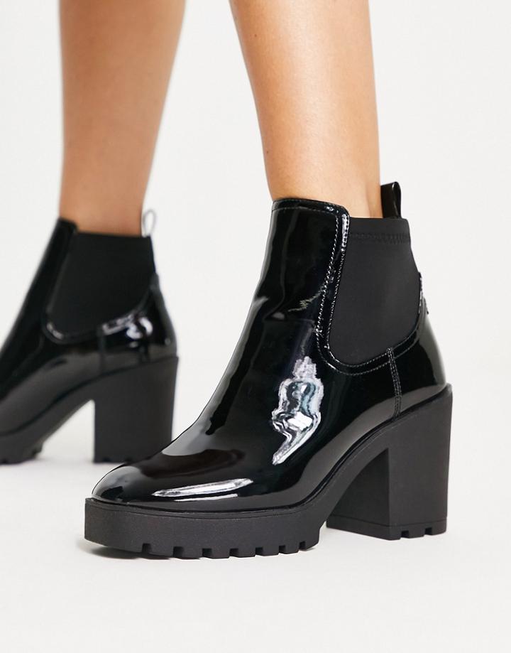 Aldo Cheta Chunky Heeled Ankle Boots In Black Vinyl