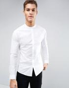 Asos Skinny Shirt With Raglan Sleeve And Grandad Collar - White