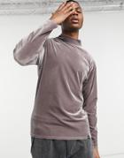 Vintage Supply Turtle Neck Long Sleeve Top In Tan Velour-brown