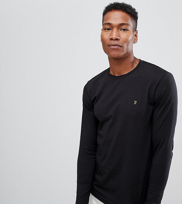 Farah Slim Fit Long Sleeve Logo T-shirt In Black - Black
