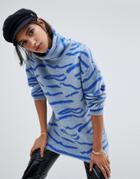 Na-kd Turtleneck Tiger Print Sweater In Blue - Blue