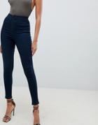 Asos Design Rivington High Waisted Jeans In Flat Blackened Blue Wash - Blue