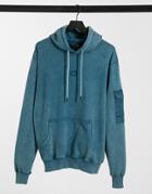 Criminal Damage Hoodie With Ma1 Utility Pockets In Washed Blue-blues