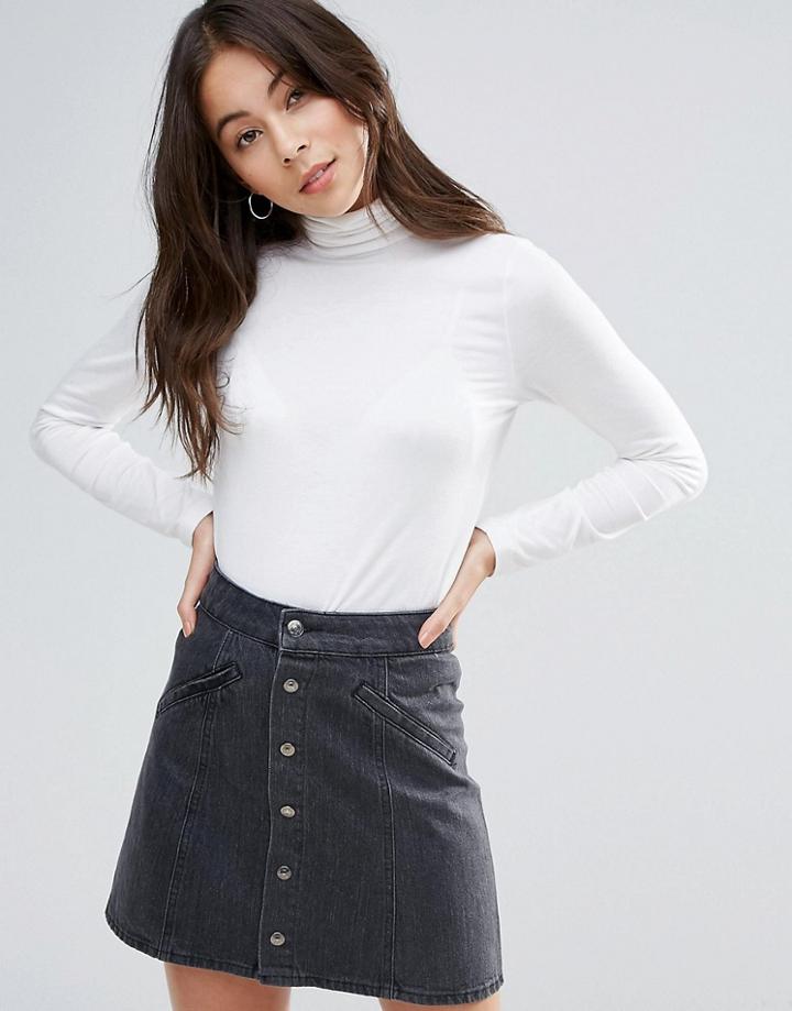 Brave Soul Roll Neck Top - White