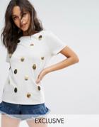 Missguided Sequin Embellished Tee - Beige