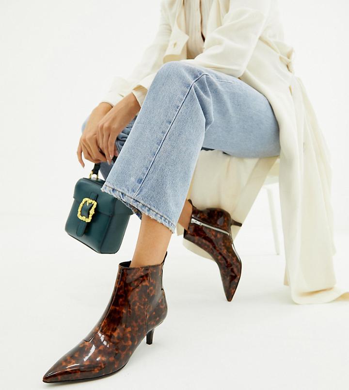Monki Pointed Kitten Heel Boot In Tortoise Brown - Brown