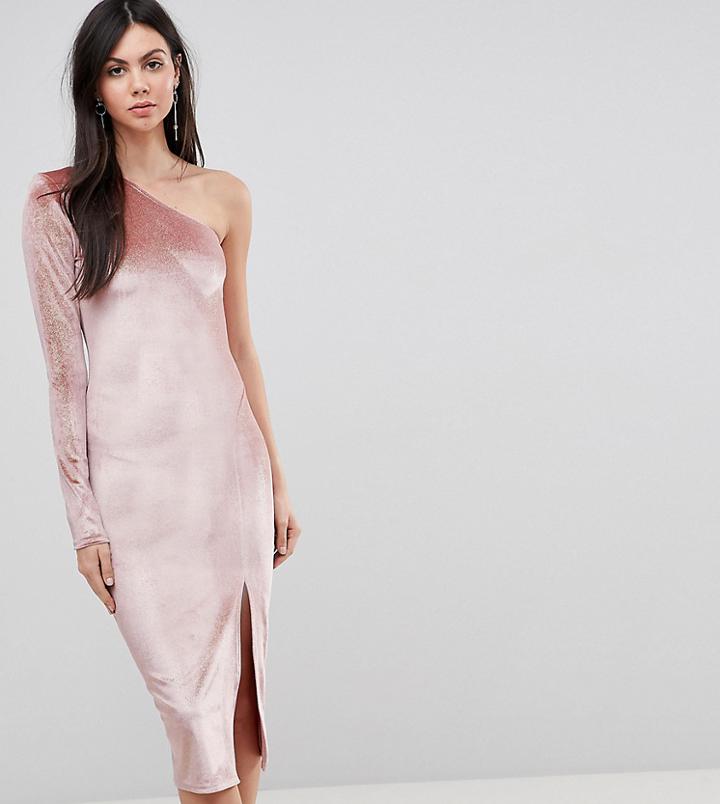 Flounce London Tall Glitter Velvet One Shoulder Midi Dress - Multi