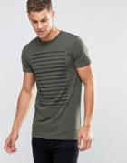 Asos Longline Muscle T-shirt With Stripe In Khaki - Forest Night