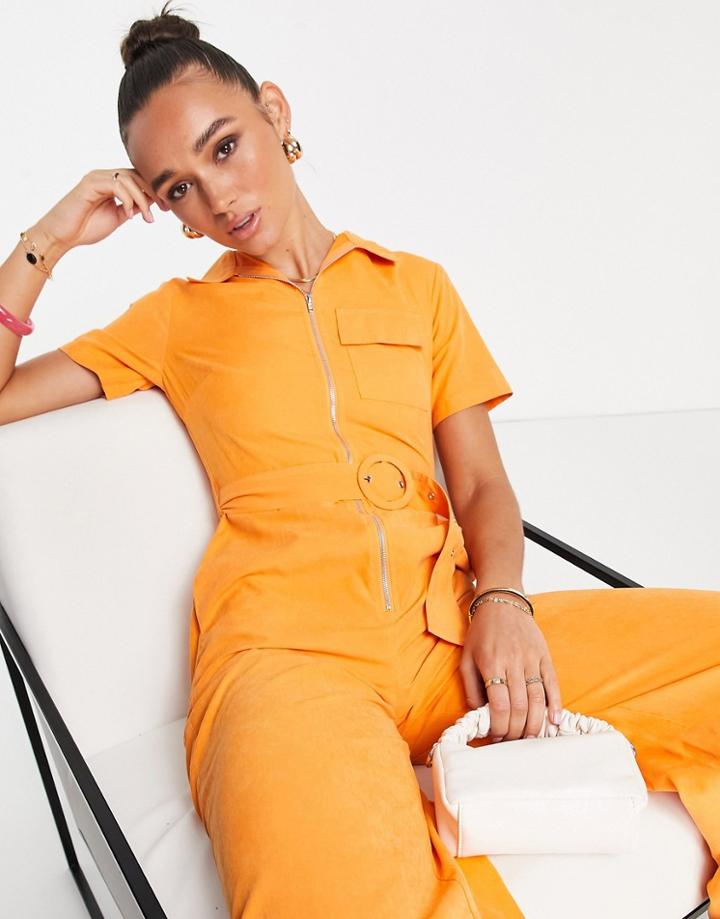 Lola May Belted Wide Leg Jumpsuit In Orange