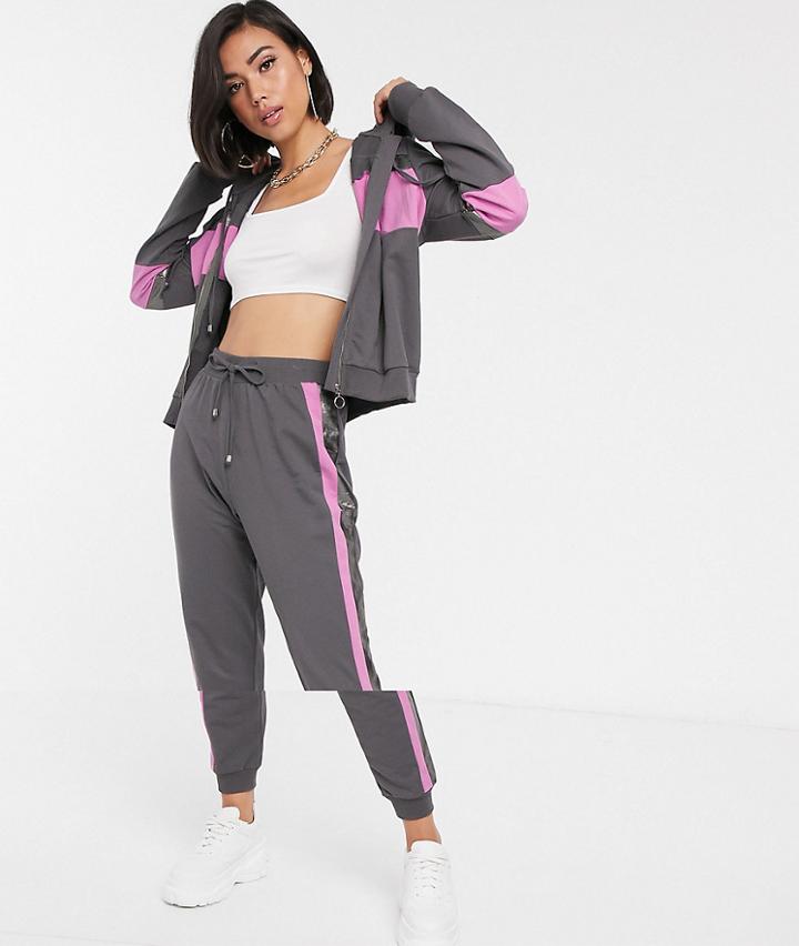 Asos Design Tracksuit Paneled Zip Through Hoodie / Sweatpants-multi