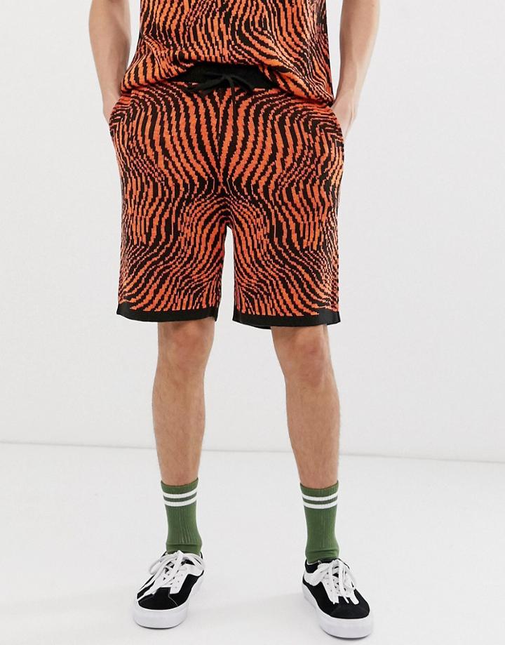 Asos Design Knitted Two-piece Zebra Design Shorts-orange