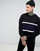 Asos Oversized Sweatshirt With Pleated Velour Panel - Black