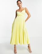 Closet London Cowl Neck Pleated Midi Dress In Lemon-yellow