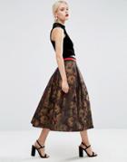 Asos Floral Midi Prom Skirt With Contrast Waistband - Multi