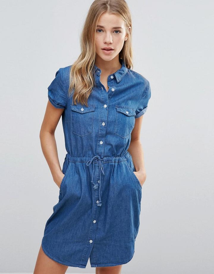Brave Soul Belted Denim Dress - Blue