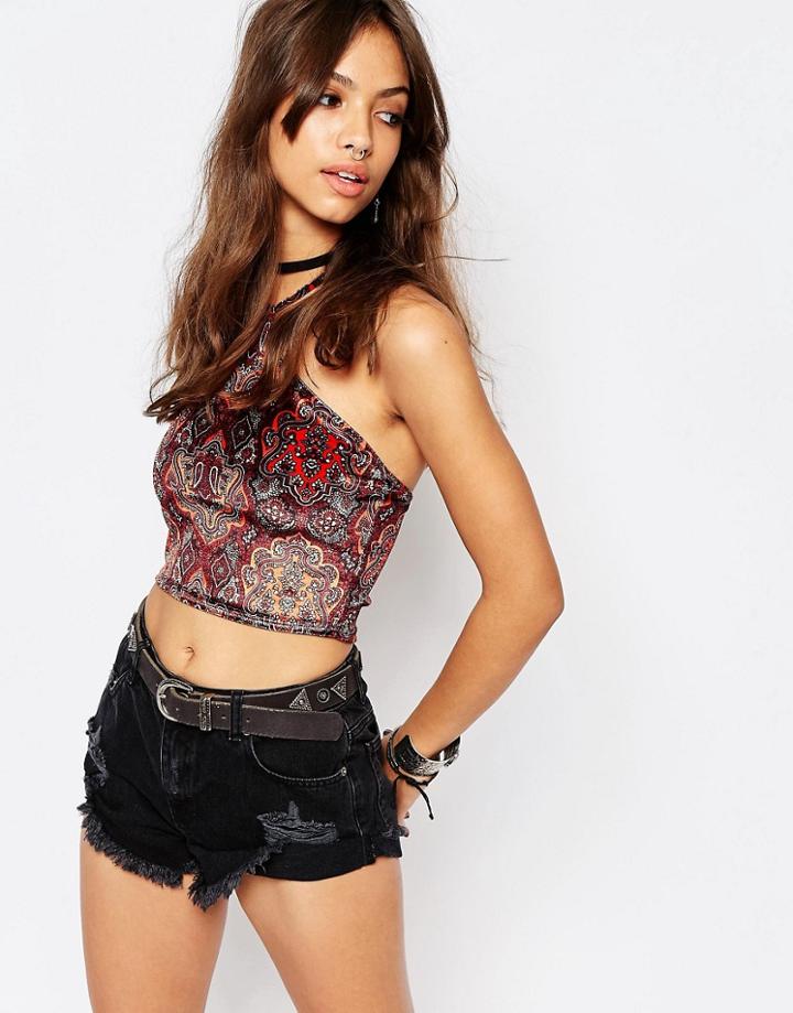 Motel April Crop Top In Morrison Velvet - Morrison Velvet