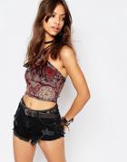 Motel April Crop Top In Morrison Velvet - Morrison Velvet