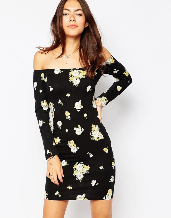 Motel Deborah Bardot Dress In Antique Posey Print - Antique Posey