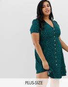 New Look Curve Button Through Dress In Green Leopard - Green