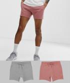 Asos Design Jersey Skinny Shorts 2 Pack Gray Marl / Pink - Multi
