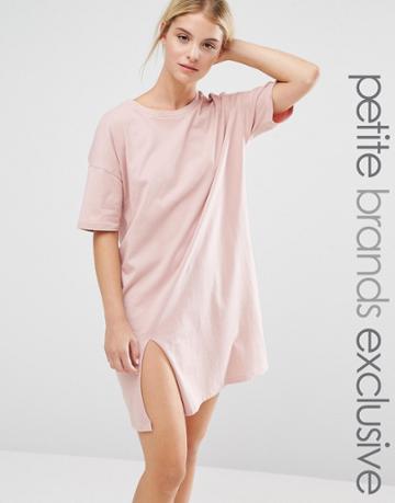 One Day Petite Oversized T Shirt Dress With Split - Pink