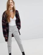 Bershka Long Line Check Cardigan - Multi