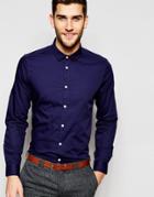 Asos Navy Shirt In Regular Fit With Long Sleeves - Navy