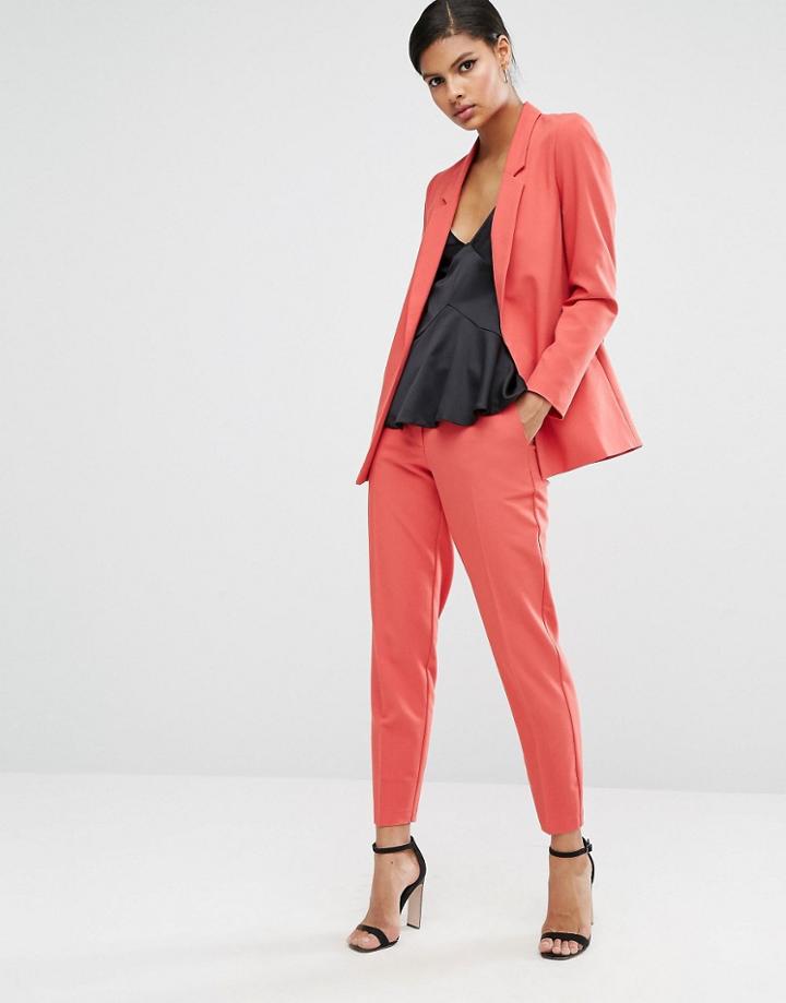 Asos Ankle Grazer Cigarette Pants In Crepe - Pink