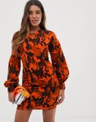 Asos Design Off Shoulder Sweat Dress With Bell Sleeve In Camo Print-multi