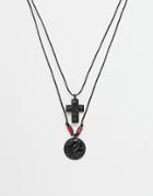 Asos Rope Necklace Pack In Black With Feather And Cross Pendants - Black