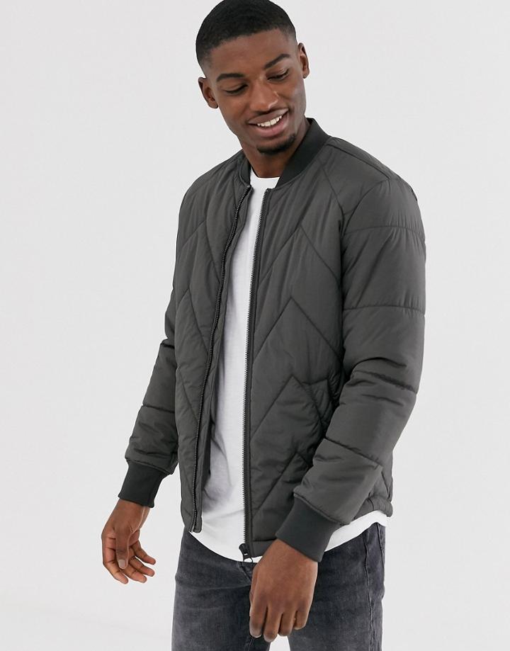 Jack & Jones Premium Chevron Padded Jacket In Grey-green