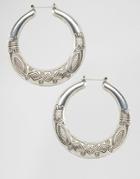 Nylon Etched Hoop Earrings - Silver
