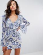 Missguided Lace Ruffle Plunge Dress - Blue