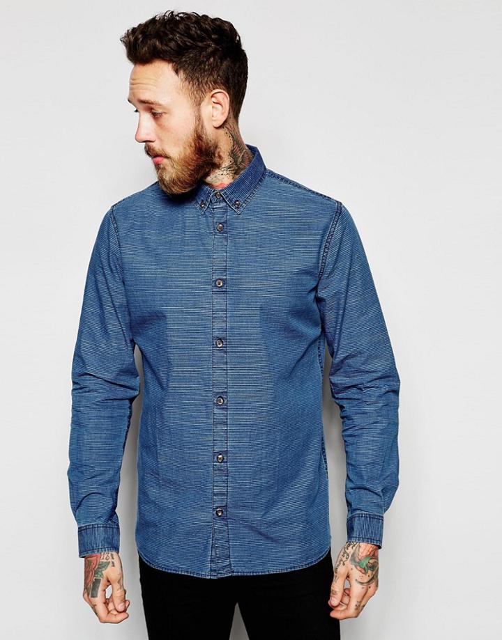 Dr Denim Adam Regular Fit Denim Shirt - Mid Blue Wash