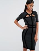 Wow Couture Bandage Dress With Velvet Trim - Black
