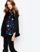 Anna Sui Paisley Embroidered Vest In Faux Fur - Black Multi