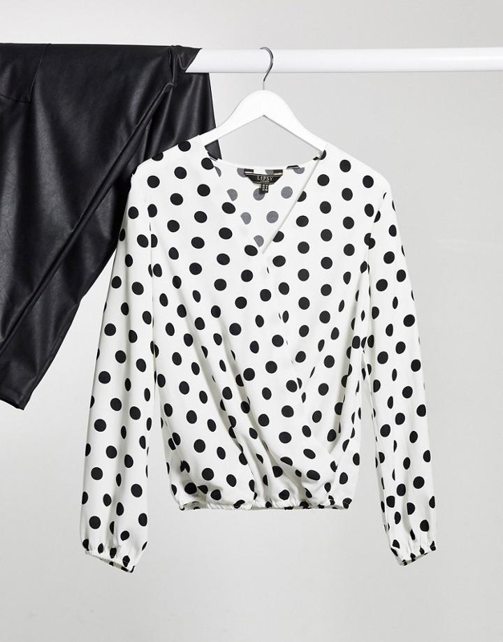 Lipsy Wrap Blouse In Polka Dot-multi