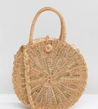 South Beach Round Gold Woven Straw Cross Body Bag - Gold