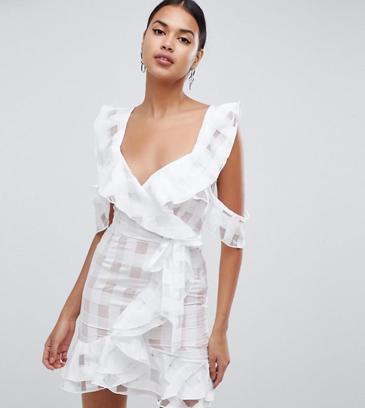 Missguided Cold Shoulder Ruffle Detail Shift Dress In White - White