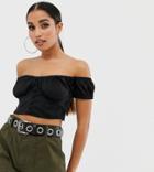 Boohoo Petite Bardot Crop Top With Seam Detail In Black - Black