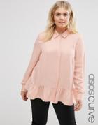 Asos Curve Casual Shirt With Ruffle Hem - Dusky Pink