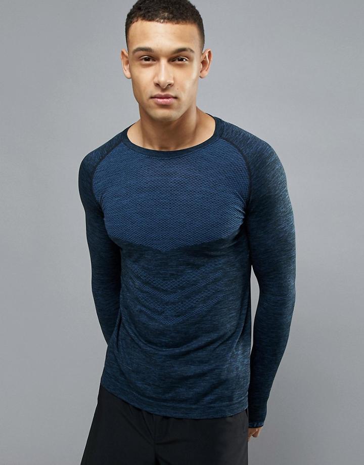 Ki5-a Plateau Seamless Long Sleeve Top In Navy Marl - Blue