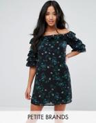 Fashion Union Petite Off Shoulder Dress With Ruffle Sleeves In Dark Floral - Multi