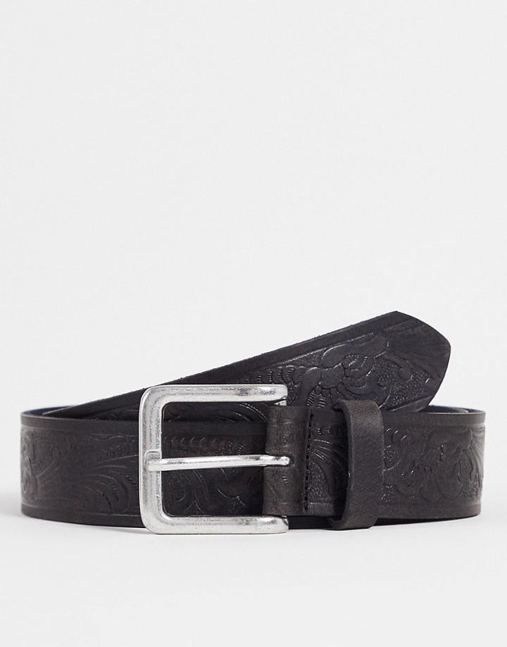 Asos Design Wide Embossed Leather Belt In Black