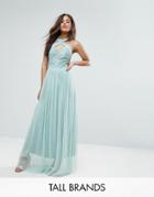 Little Mistress Tall Allover Embellished Cross Shoulder Top Maxi Dress - Green