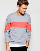 Replay Crew Sweatshirt Insert Chest Stripe In Gray Melange - Gray Melange