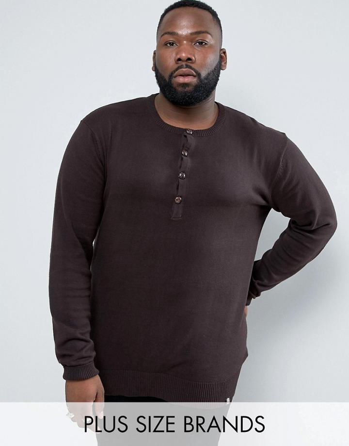 Duke Plus Long Sleeve Henley Top In Brown - Blue