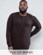 Duke Plus Long Sleeve Henley Top In Brown - Blue