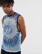 Asos Design Relaxed Sleeveless T-shirt With Dropped Armhole In Mesh Tie Dye Wash - Blue