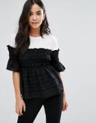 The English Factory Shirred Detail Top - Black